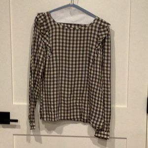 LOFT blouse with ruffled shoulders and button neck in back size S